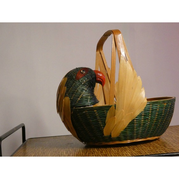 Vintage Parrot Decorative Basket Made in China With Vintage Label - Picture 1 of 7
